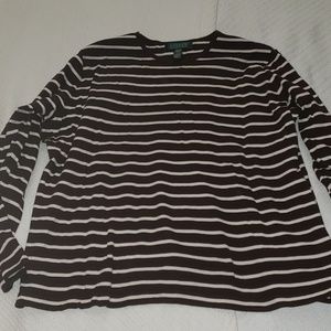 Ralph Lauren Brown & Cream Long Sleeve Top